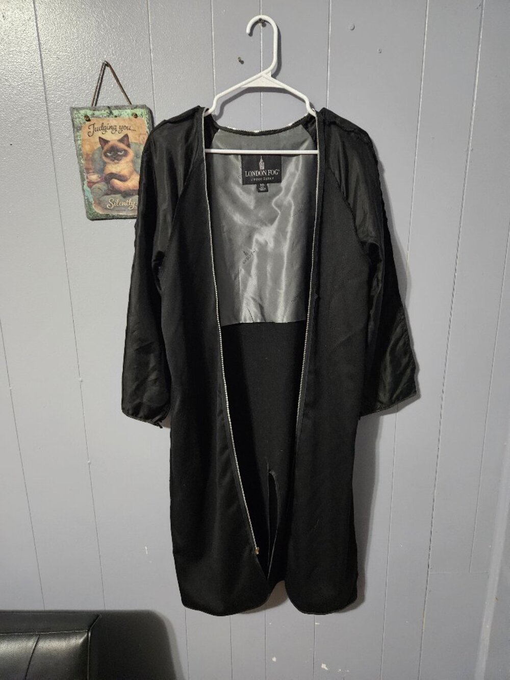 London Fog Black Trench Coat Size 10 Petite Zip-Front Classic